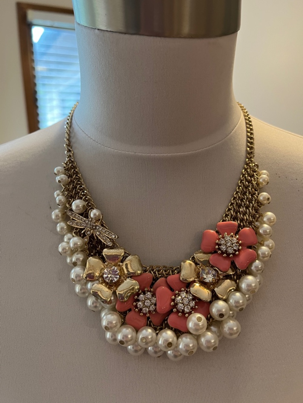 Talbots Statement Pearl and Coral Flower Necklace - Women Jewelry